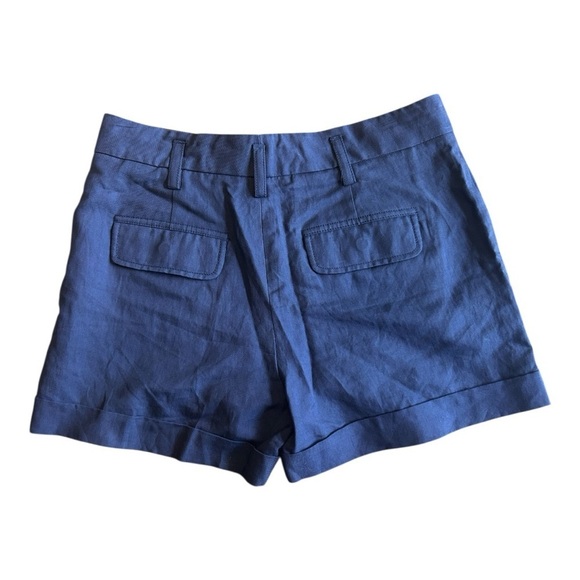 Vince High Waisted Slouchy Navy Rolled Cuff Pleated Linen Blend Shorts Size 8 - Picture 4 of 9